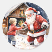 Sticker Rond Funny Père Noël Snowball combat nostalgique Noël (Devant)