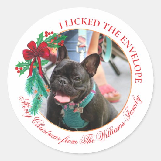 Sticker Rond Funny Pet “I Licked the Envelope” Christmas (Devant)