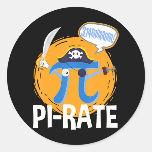 Sticker Rond Funny Pi-Rate Happy Pi Day Math Pirate Pun (Devant)
