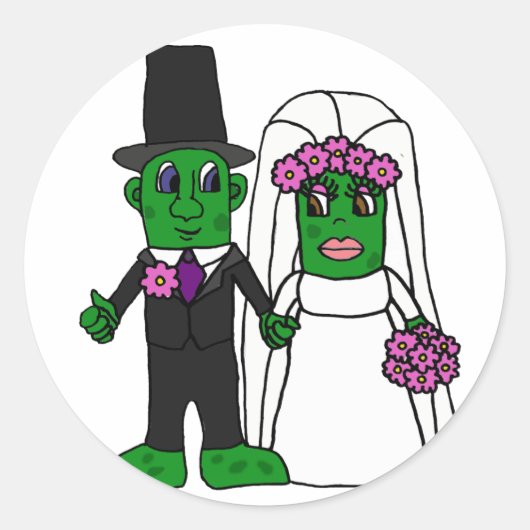 Sticker Rond Funny Pickle Bride et Groom Mariage Art (Devant)