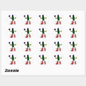 Sticker Rond Funny Pickle Holding Pickleball et Paddle (Feuille)
