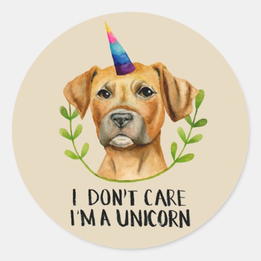 Sticker Rond Funny Pit Bull Chien Unicorne (Devant)