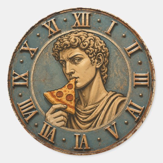 Sticker Rond Funny Pizza David Renaissance Art Parody Kitchen (Devant)