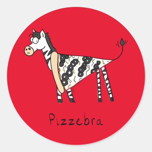 Sticker Rond Funny Pizza Zebra mignonne Cartoon Enfants (Devant)