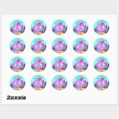 Sticker Rond Funny Poisson pourpre Créatures de la mer plage (Feuille)