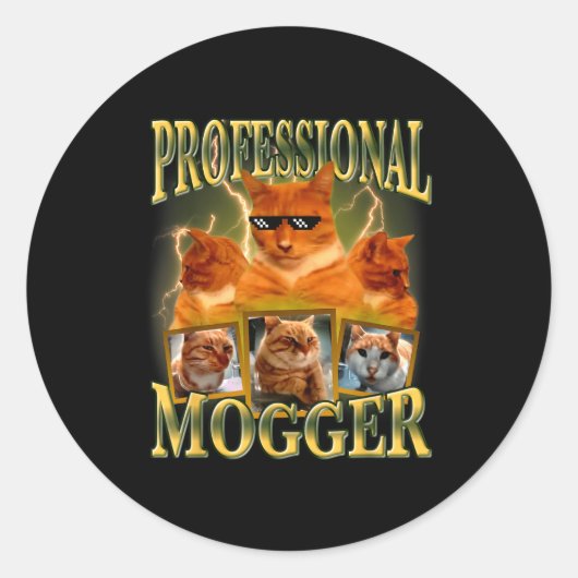 Sticker Rond Funny Professional Mogger Cat Meme Mewing Looksmax (Devant)