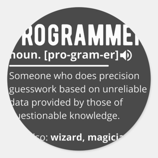 Sticker Rond Funny Programmer Code Developer Meaning Definition (Devant)