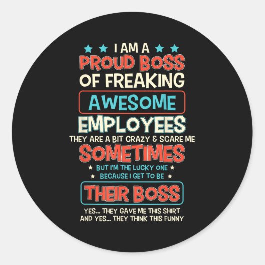 Sticker Rond Funny Proud Boss Employee Appreciation Office Men  (Devant)