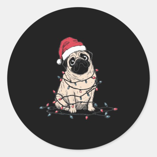 Sticker Rond Funny Pug Christmas Graphics Dog Lights Lover Owne (Devant)