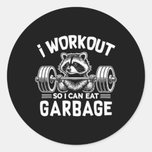 Sticker Rond Funny Raccoon Fitness Fitness Je M'Entraîne Donc J