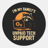 Sticker Rond Funny Raccoon Tech Lover Graphic Tee Computer Geek (Devant)
