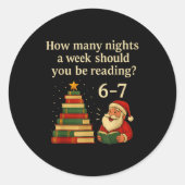 Sticker Rond Funny Reading Christmas Tree Book– Reading 6 7 Mem (Devant)