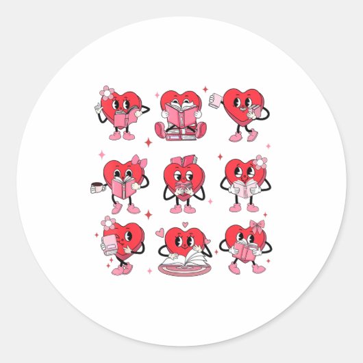 Sticker Rond Funny Reading Heart Book Valentines Day Teacher Wo (Devant)