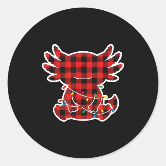 Sticker Rond Funny Red And Black Buffalo Plaid Axolotl Christma (Devant)