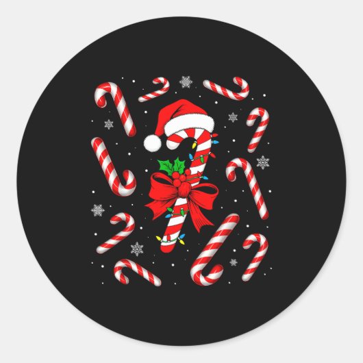 Sticker Rond Funny Red And White Candy Cane Xmas Lights Santa C (Devant)