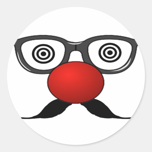 Sticker Rond Funny Red Nose weird eyes glasses moustache (Devant)