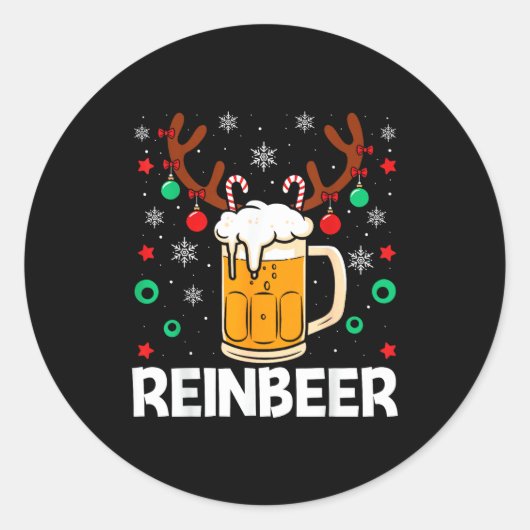 Sticker Rond Funny Reinbeer Winedeer Beer Wine Matching Couples (Devant)