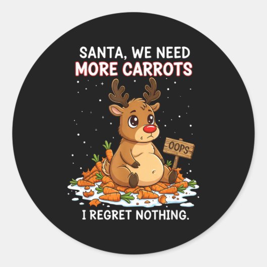 Sticker Rond Funny Reindeer Carrot Hoarder Christmas Design (Devant)