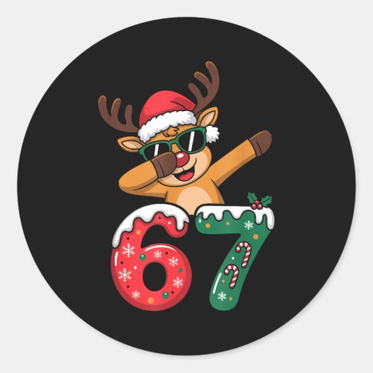 Sticker Rond Funny Reindeer Dab Six Seven 67 Christmas Dabbing  (Devant)
