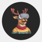 Sticker Rond Funny Reindeer In Christmas Sweater And Vr Headset (Devant)