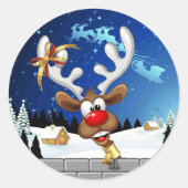 Sticker Rond Funny Reindeer Peeking Christmas Meme  (Devant)