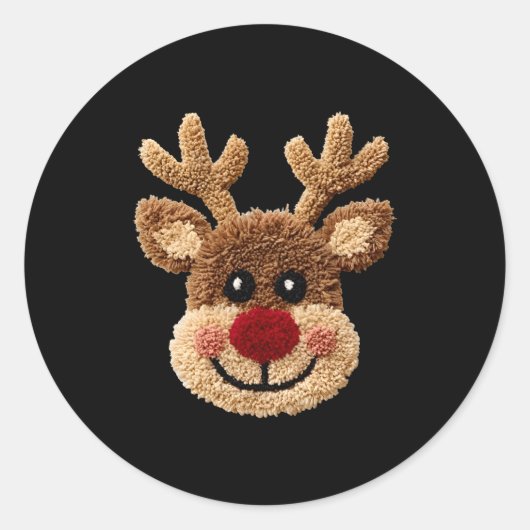 Sticker Rond Funny Reindeer Rudolph Crochet Merry Christmas Xma (Devant)