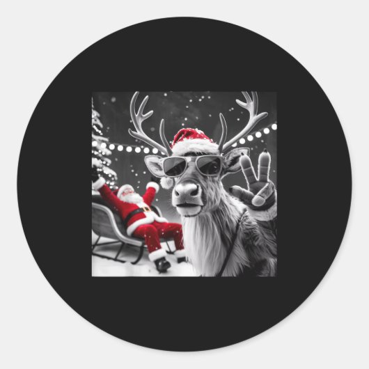 Sticker Rond Funny Reindeer Selfie Christmas (Devant)