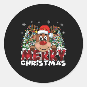 Sticker Rond Funny Reindeer Xmas Hommes Femmes Famille Joyeux N