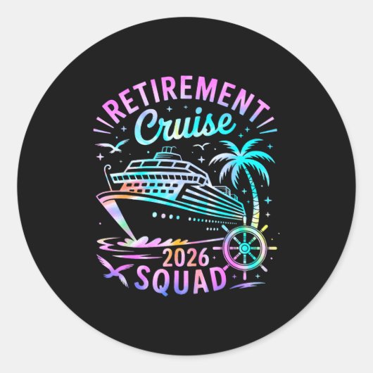 Sticker Rond Funny Retirement Cruise 2026 Squad Tie Dye Retired (Devant)