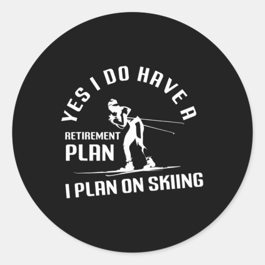 Sticker Rond Funny Retirement Skiing (Devant)