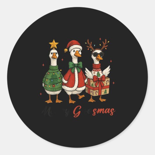 Sticker Rond Funny Retro Merry Goosemas Christmas Silly Goose X (Devant)