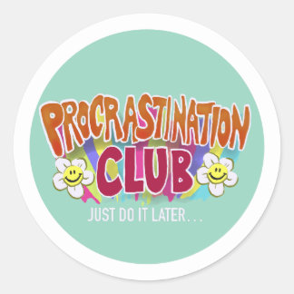 Sticker Rond Funny Retro Procrastination Club Rainbow