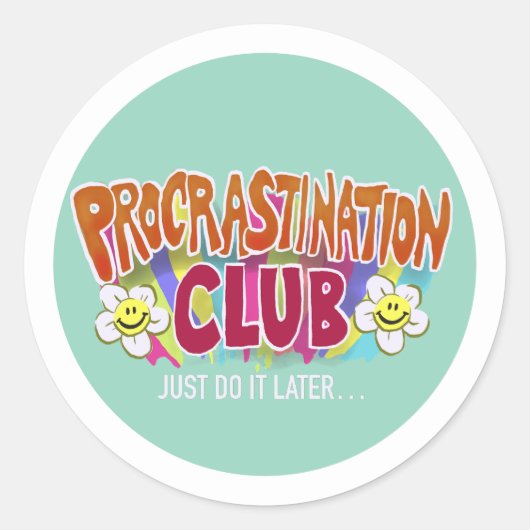 Sticker Rond Funny Retro Procrastination Club Rainbow (Devant)