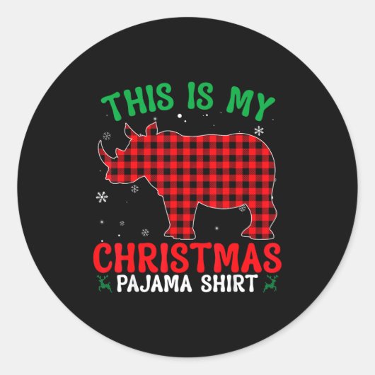 Sticker Rond Funny Rhino Christmas Pj Pajama Men Women Pj For F (Devant)