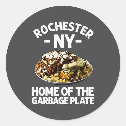 Sticker Rond Funny Rochester Ny Garbage Plate Gift Cool New Yor (Devant)