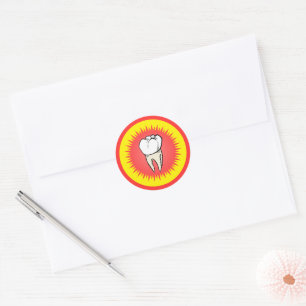 Sticker Rond Funny Rouge Blanc Jaune Extrait Molaire Starburst