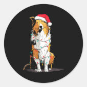 Sticker Rond Funny Rough Collie Christmas Graphics Dog Lights L (Devant)