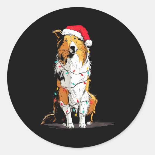Sticker Rond Funny Rough Collie Christmas Graphics Dog Lights L (Devant)