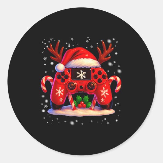 Sticker Rond Funny Rudolph Game Controller Christmas Xmas Boy K (Devant)