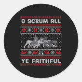 Sticker Rond Funny Rugby O Scrum All Ye Faithful Ugly Merry Chr (Devant)
