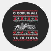 Sticker Rond Funny Rugby O Scrum All Ye Faithful Ugly Merry Chr (Devant)