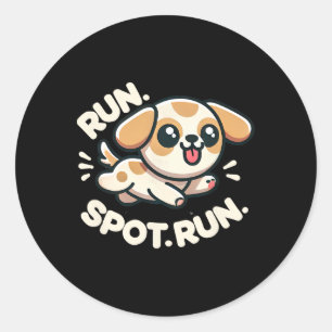 Sticker Rond Funny Run Spot Run Chien Humour