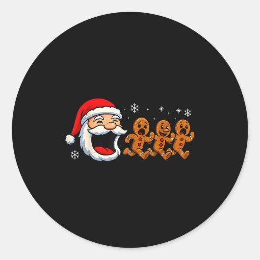 Sticker Rond Funny Santa Chasing Gingerbread Christmas Cookie (Devant)