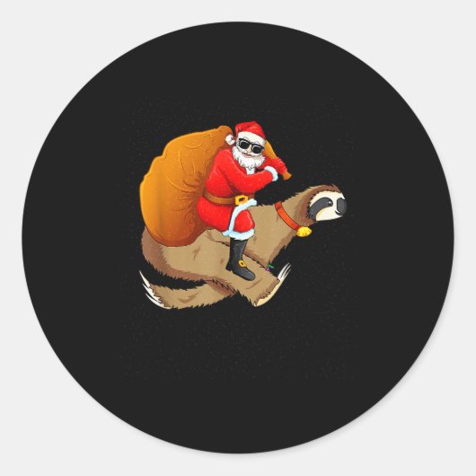 Sticker Rond Funny Santa Claus Riding Sloth Christmas Boys Men (Devant)