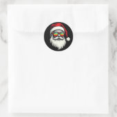 Sticker Rond Funny Santa Face Retro Sunglasses Christmas  (Sac)