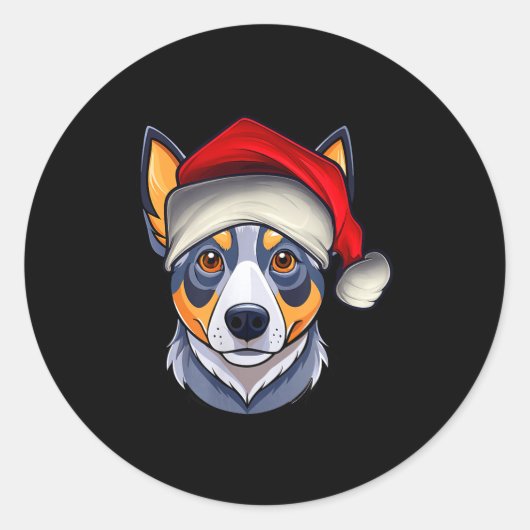 Sticker Rond Funny Santa Hat Xmas Pajamas Blue Heeler Dog Chris (Devant)