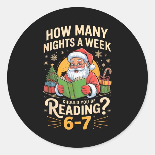 Sticker Rond Funny Santa lisant 67 Meme Tee Noël Enseignant (Devant)