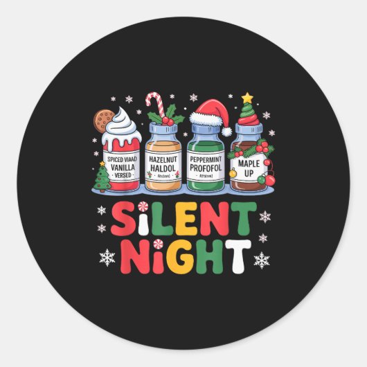 Sticker Rond Funny Santa Profol Silent Night Icu Nurses Merry C (Devant)