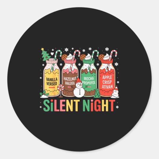 Sticker Rond Funny Santa Profol Silent Night Icu Nurses Merry C (Devant)
