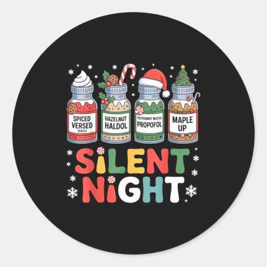 Sticker Rond Funny Santa Profol Silent Night Icu Nurses Merry C (Devant)